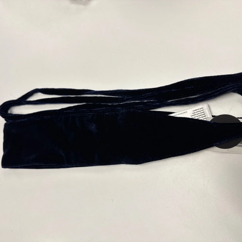 NWT Eileen Fisher Velvet Wrap Belt Navy Blue Silk Blend Obi Sash Size XXS $78